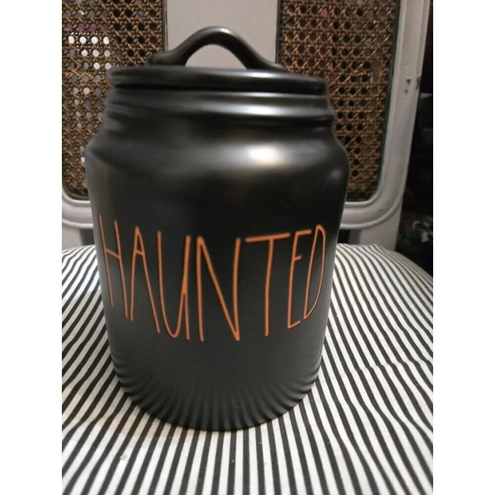 NWT Rae Dunn Halloween Haunted Canister Black Orange